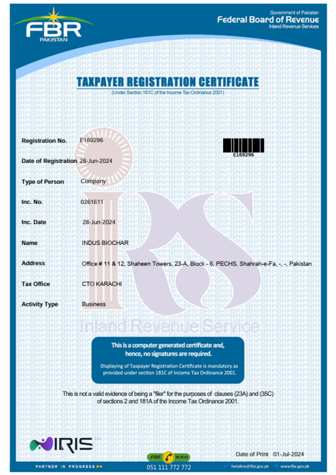 Certificate 4 — Indus Biochar